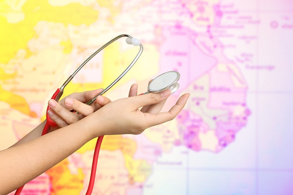 Stethoscope in front of a map